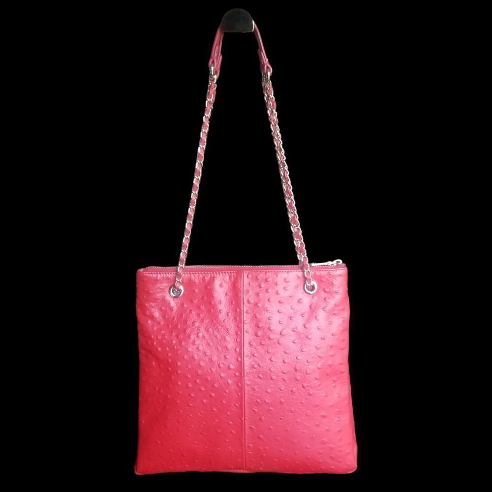 ⭐️ DKNY Tangerine Ostrich Embossed Leather Shoulder Bag with Chain Straps - Picture 2 of 12